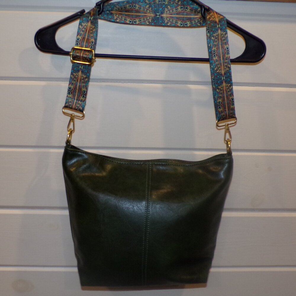 Roomy Dark Green Handbag, Interior Pockets, Zipper, Adjustable Strap Womans Gift